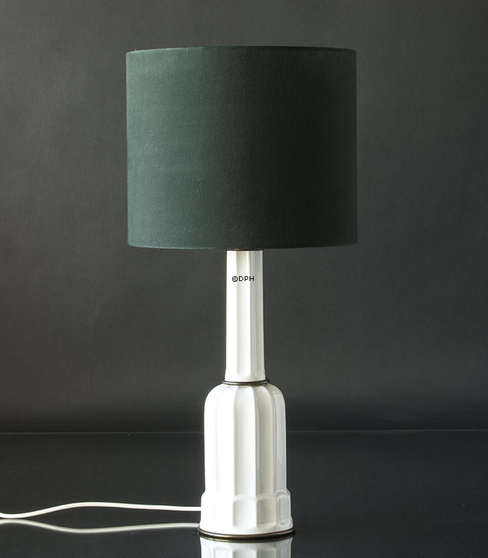 Rund cylinderformet lampeskærm  mørkgrøn stof m/fast stativ, UDEN låg