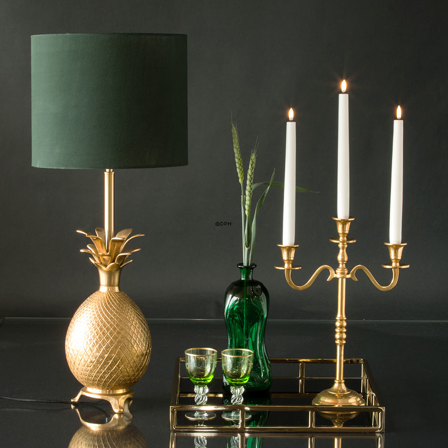 Rund cylinderformet lampeskærm  mørkgrøn stof m/fast stativ, UDEN låg