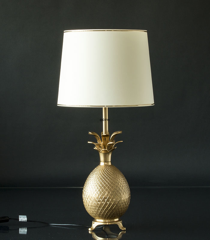 Rund cylinderformet lampeskærm 26 cm i højden, hvid chintz stof med guldkant (2. sortering - se beskrivelse)