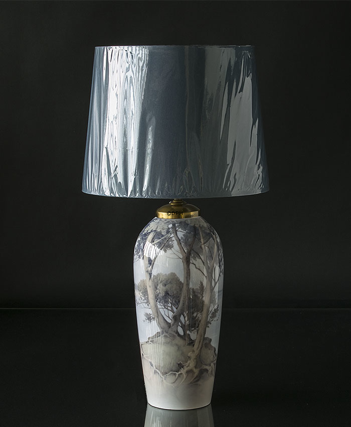 Rund cylinderformet lampeskærm 26 cm i højden, blå chinz stof