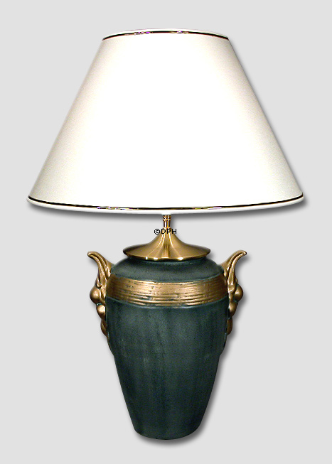 Rund lampeskærm høj model 27 cm i højden, hvid chintz stof med guldkant (2. sortering - se beskrivelse)