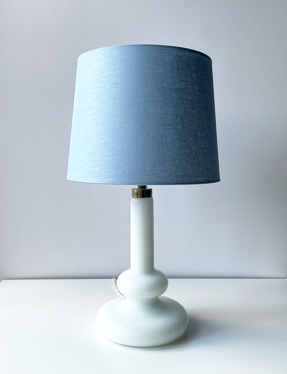 Rund cylinderformet lampeskærm 27 cm i højden, blå hørstof