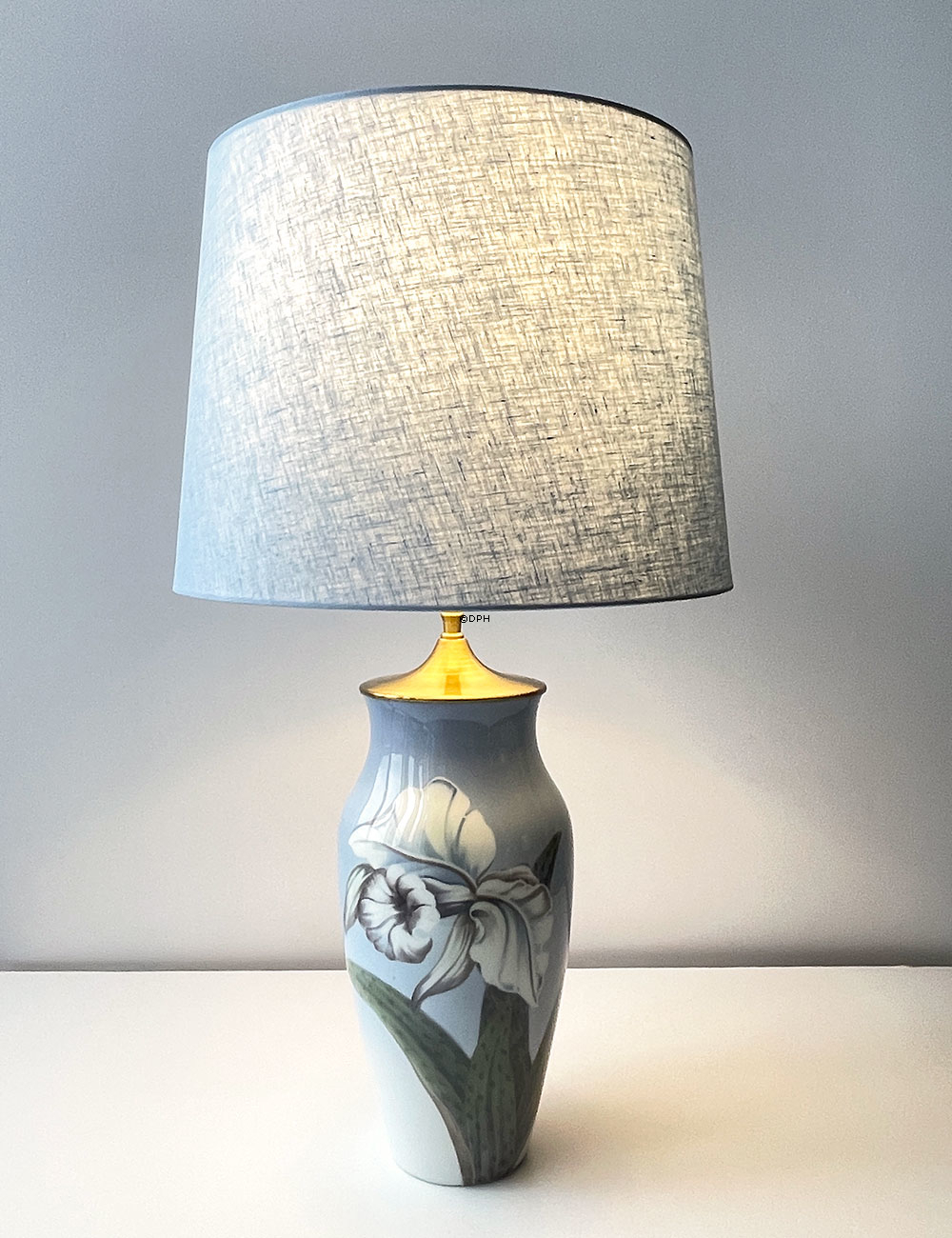 Rund cylinderformet lampeskærm 27 cm i højden, blå hørstof