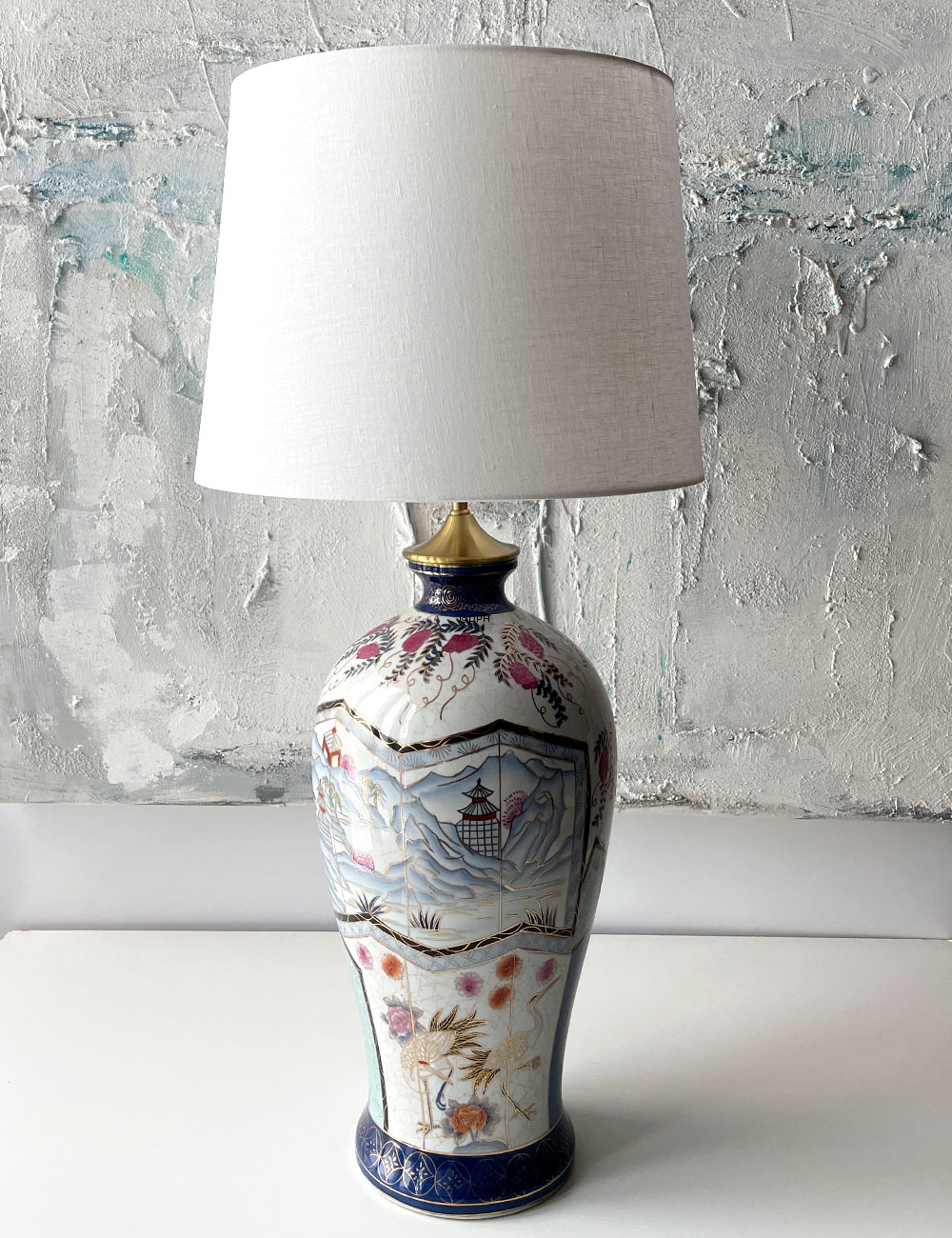 Rund cylinderformet lampeskærm 29 cm i højden, off white hørstof