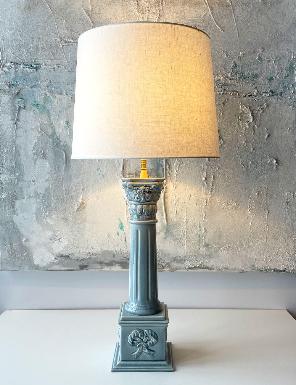 Rund cylinderformet lampeskærm 29 cm i højden, off white hørstof