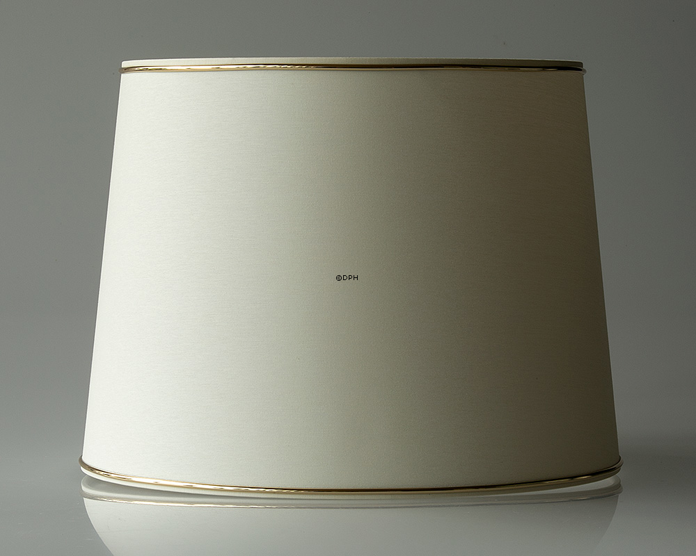 Rund cylinderformet lampeskærm 29 cm i højden, hvid chintz stof med guldkant (2. sortering - se beskrivelse)