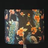 Round cylindrical lampshade, Blue with birds, WITHOUT lid