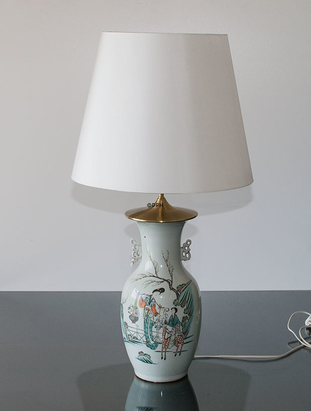 Rund cylinderformet lampeskærm 35 cm i højden, hvid chintz stof