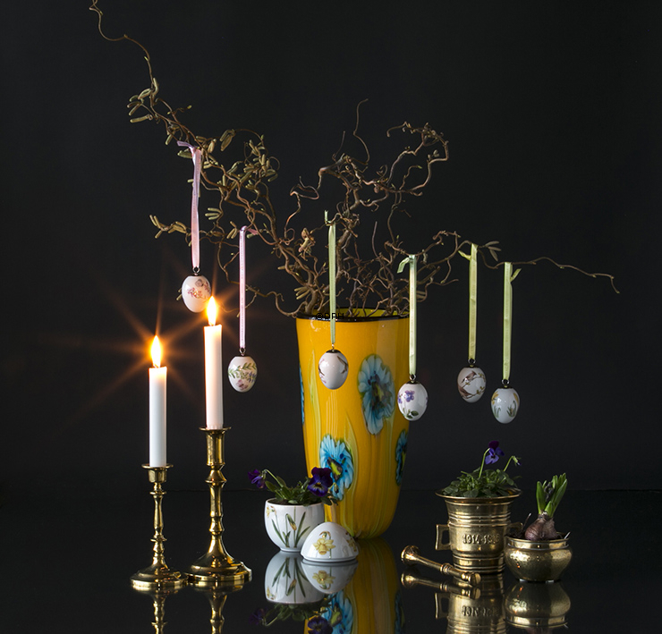 Påskeæg med krokus og silkehale, 2 stk, Royal Copenhagen påskeæg 2017