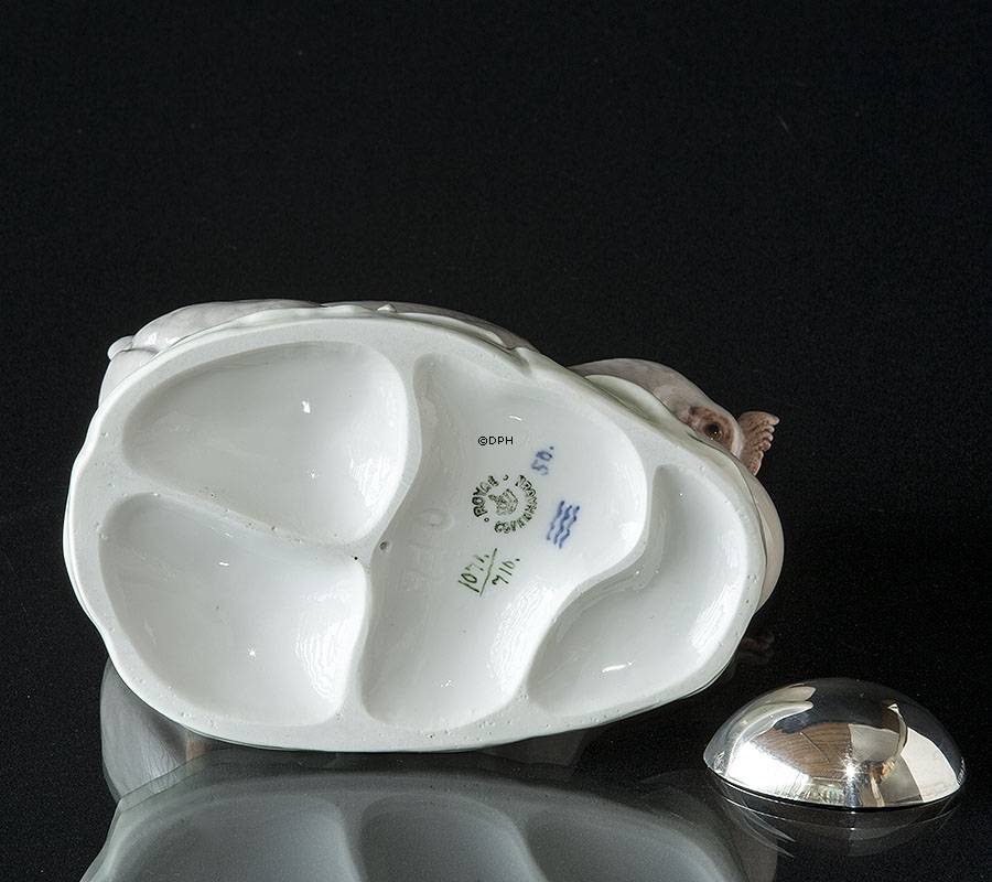 Høne med sølv æg, Royal Copenhagen figur nr. 1071-710 - (Meget sjælden)