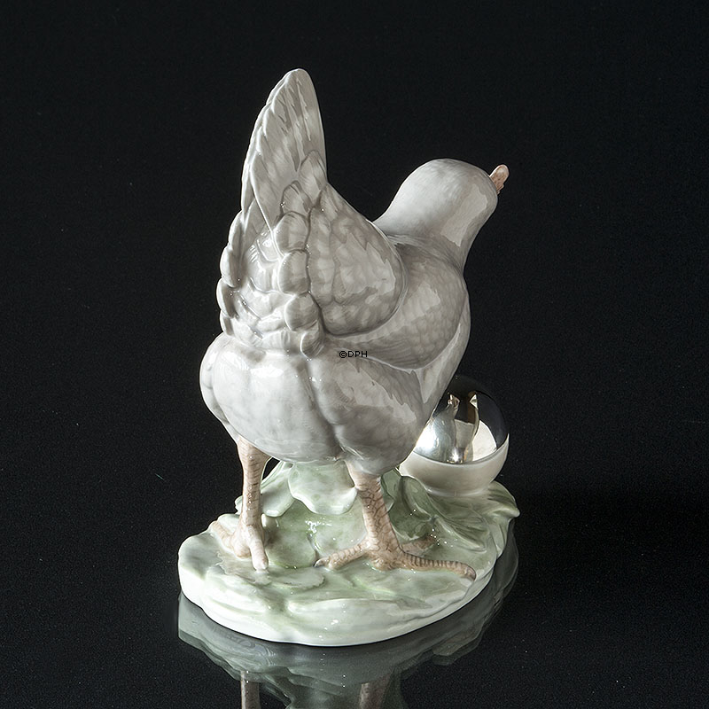 Høne med sølv æg, Royal Copenhagen figur nr. 1071-710 - (Meget sjælden)