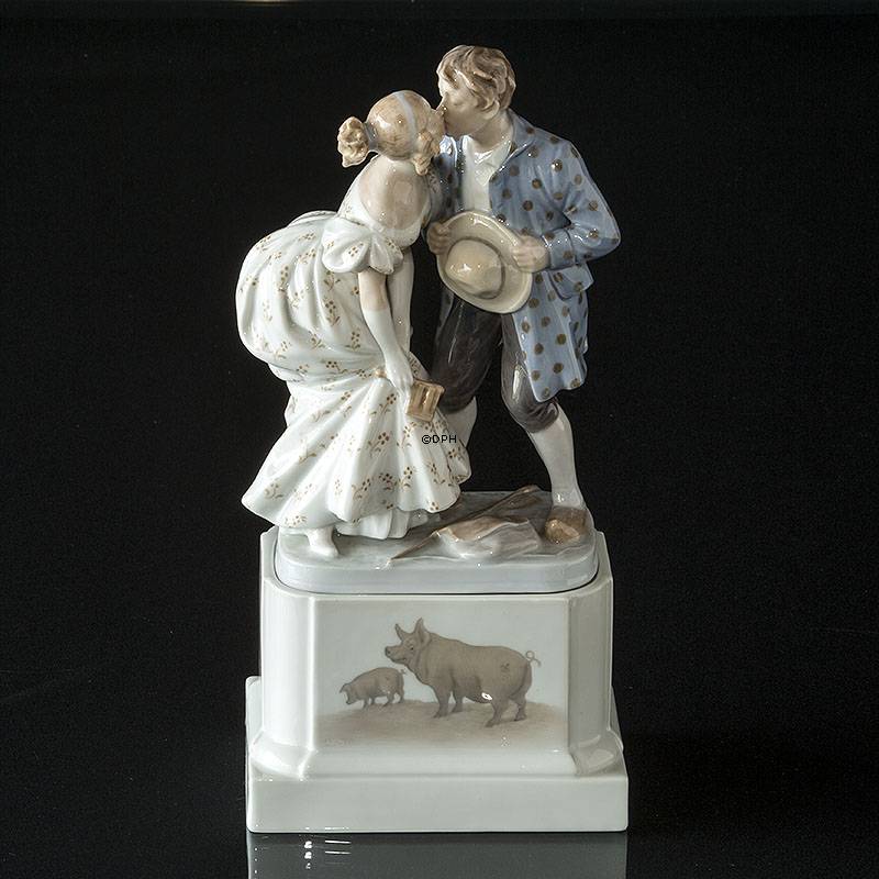 Prinsessen og Svinedrengen med pedestal, Royal Copenhagen figur nr. 1114 (Unica - signeret Privat)
