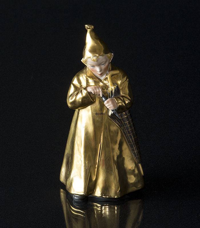 Ole Lukøje overglasur/Guld Dreng med paraply, Royal Copenhagen figur nr. 1145