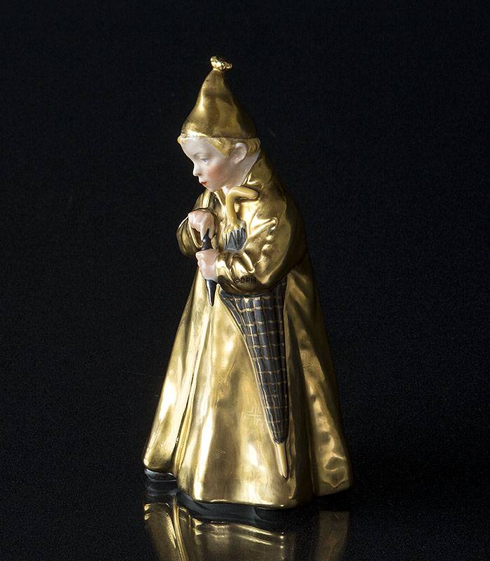 Ole Lukøje overglasur/Guld Dreng med paraply, Royal Copenhagen figur nr. 1145