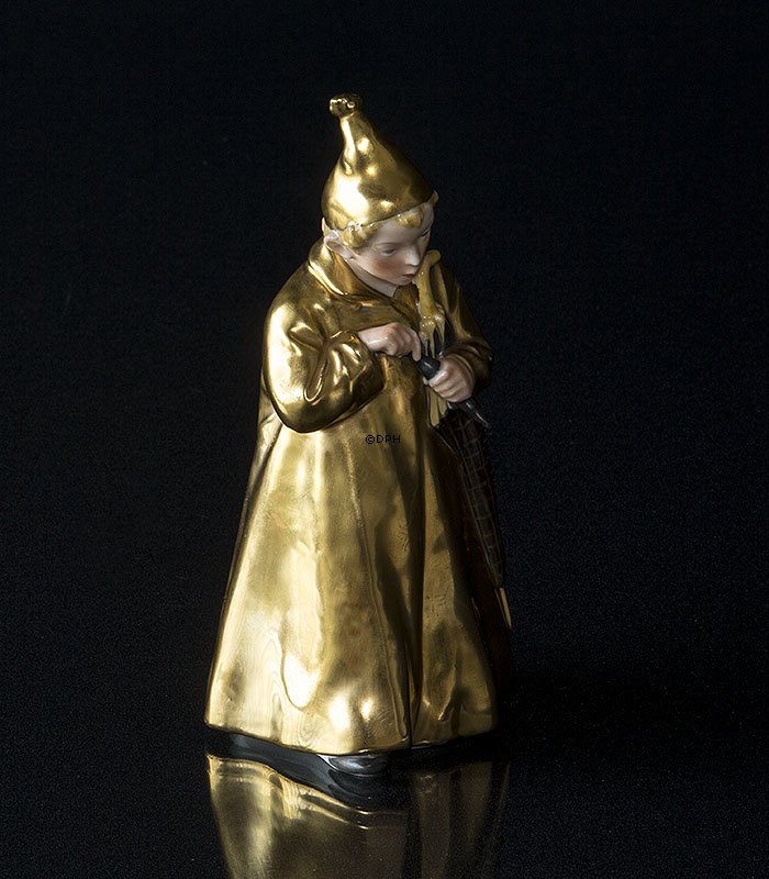 Ole Lukøje overglasur/Guld Dreng med paraply, Royal Copenhagen figur nr. 1145