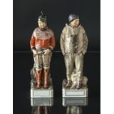 Grønlandsk par, kvinde og mand, overglasur figur, Royal Copenhagen nr. 12224 og 12225