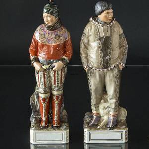 Grønlandsk par, kvinde og mand, overglasur figur, Royal Copenhagen nr. 12224 og 12225 | Nr. R12224-12225 | DPH Trading