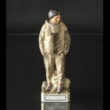 Grønlandsk mand, Inuit, overglasur figur, Royal Copenhagen nr. 12225