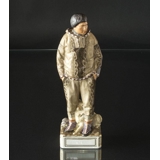 Grønlandsk mand, Inuit, overglasur figur, Royal Copenhagen nr. 12225