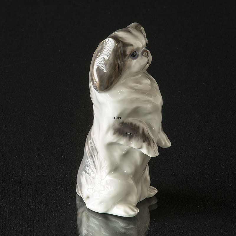 Pekingeser, sort/grå og hvid Royal Copenhagen figur af hund nr. 1452-1776 (1894-1922)