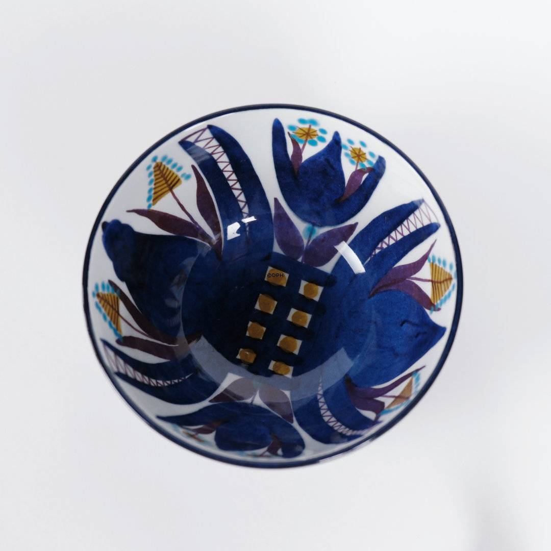 Blå fajance skål signeret MJ, Royal Copenhagen nr. 151-2196