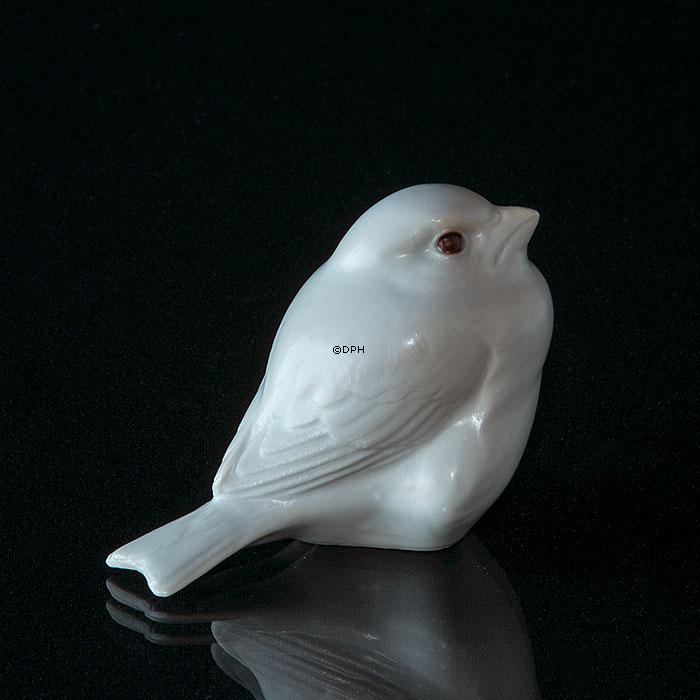 Spurv, Royal Copenhagen fugle figur nr. 1519 - Hvidt stentøj med brune øjne