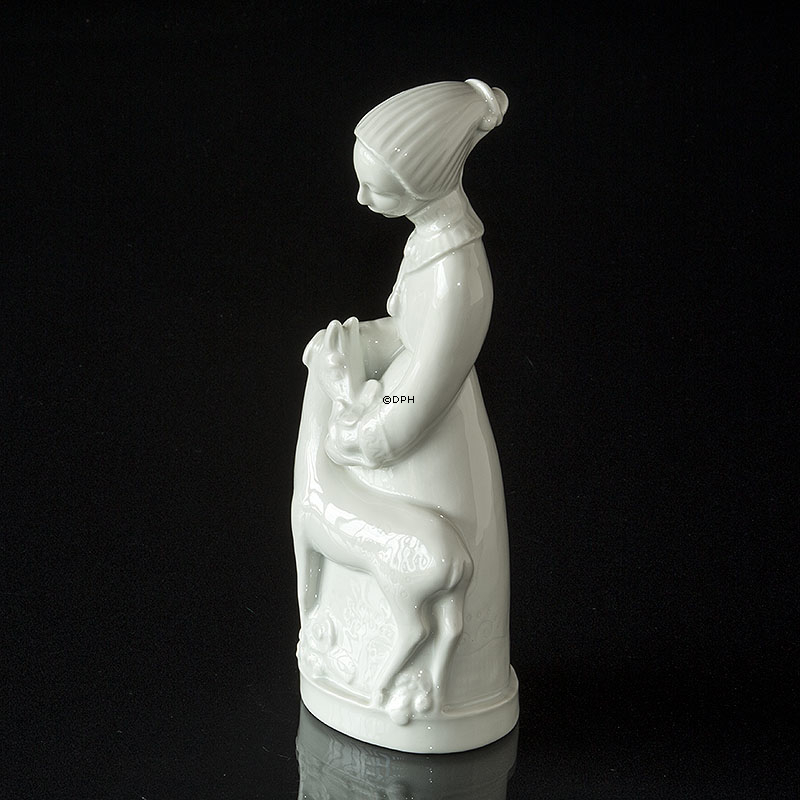 Pige med Hjort Nr 1531, Royal Copenhagen figur (signeret Gunhil Gunnersson 1972)