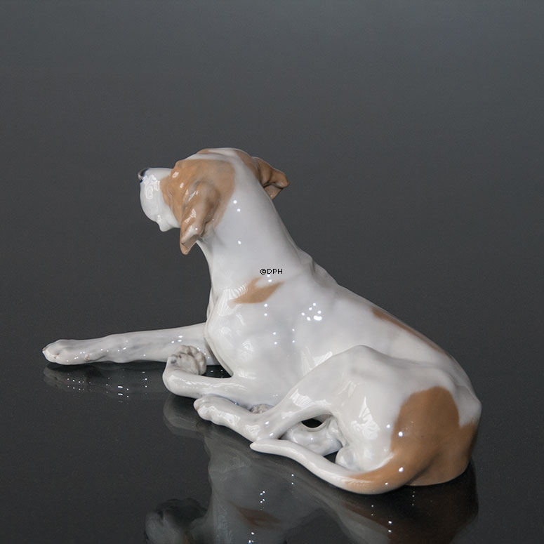 Royal Copenhagen Pointer liggende med hoved op, figur nr. 1635