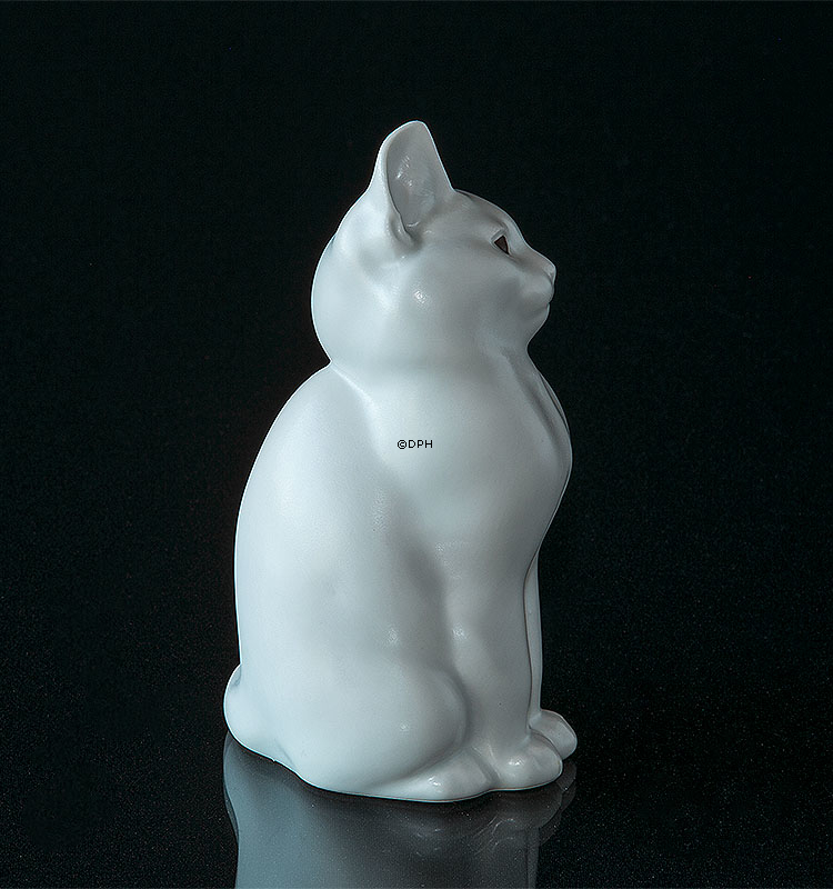 Kat stentøj hvid med brune øjne, Royal Copenhagen figur nr. 1803