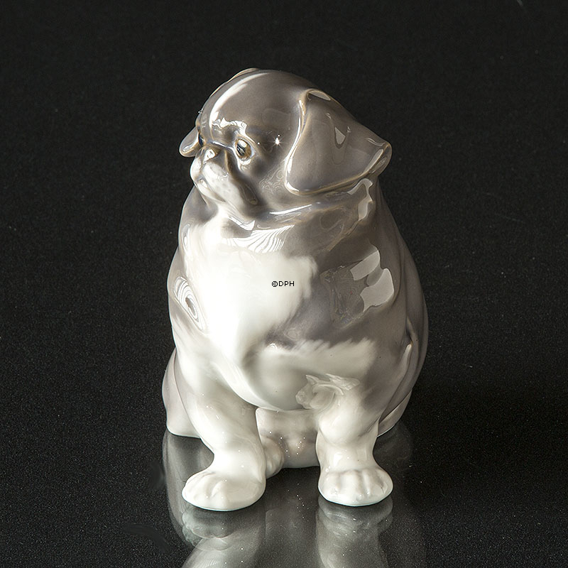 Pekingeser, sort/grå og hvid Royal Copenhagen figur af hund nr. 1860 (1922-1930)