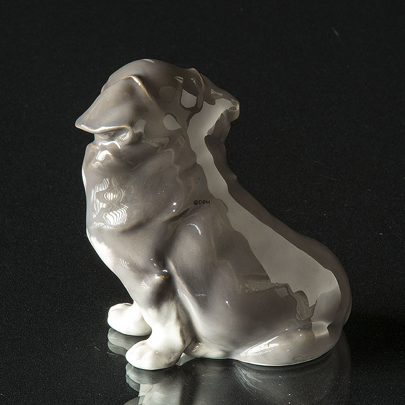 Pekingeser, sort/grå og hvid Royal Copenhagen figur af hund nr. 1860 (1922-1930)