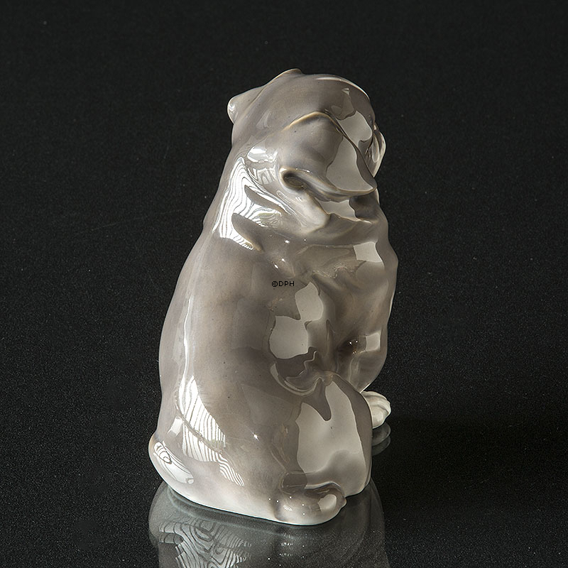 Pekingeser, sort/grå og hvid Royal Copenhagen figur af hund nr. 1860 (1922-1930)