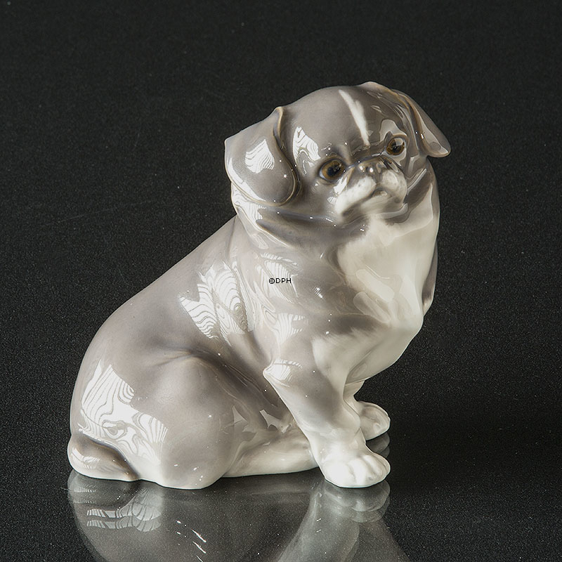 Pekingeser, sort/grå og hvid Royal Copenhagen figur af hund nr. 1860 (1922-1930)