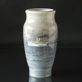 Huge Vase with Royal Yacht Dannebrog, UNICA, (1922) Royal Copenhagen, Painted by Christian Benjamin Olsen