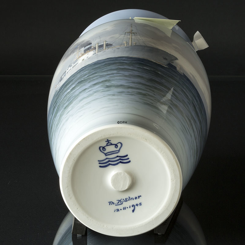 Kæmpe stor Vase med marine motv UNICA (1945), Royal Copenhagen, Malet af Theodor Kjölner