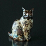 Luchs oder Katz sitzt stolz, Royal Copenhagen Steinzeug Figur Nr. 20242