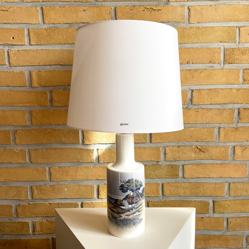 Rund cylinderformet lampeskærm 23 cm i højden, hvid chintz stof