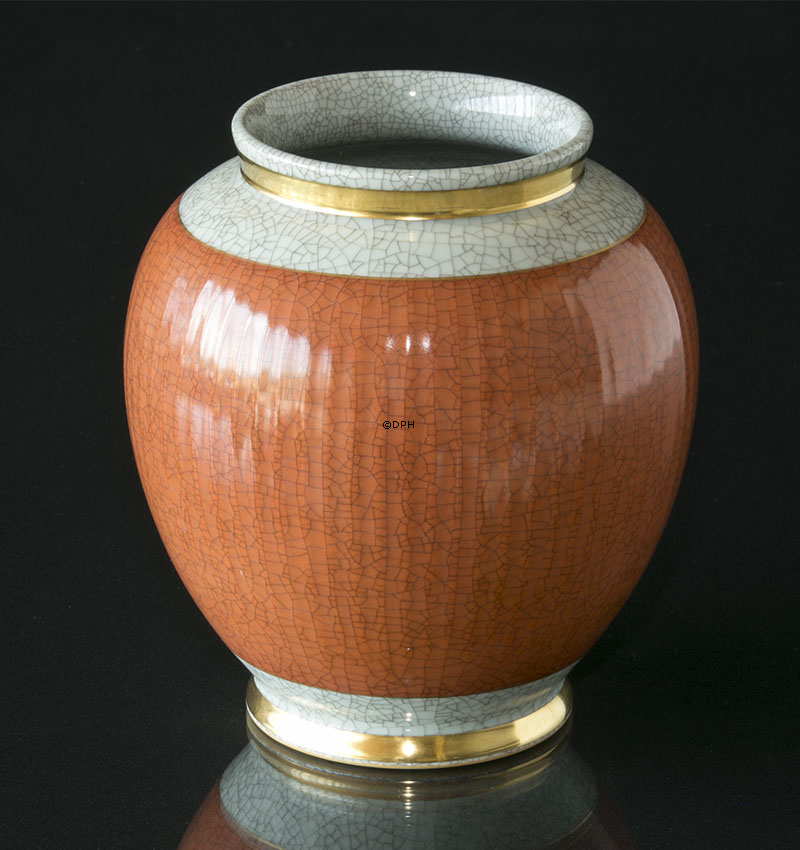 Orange krakkeleret vase 19cm, Royal Copenhagen nr. 212-2781