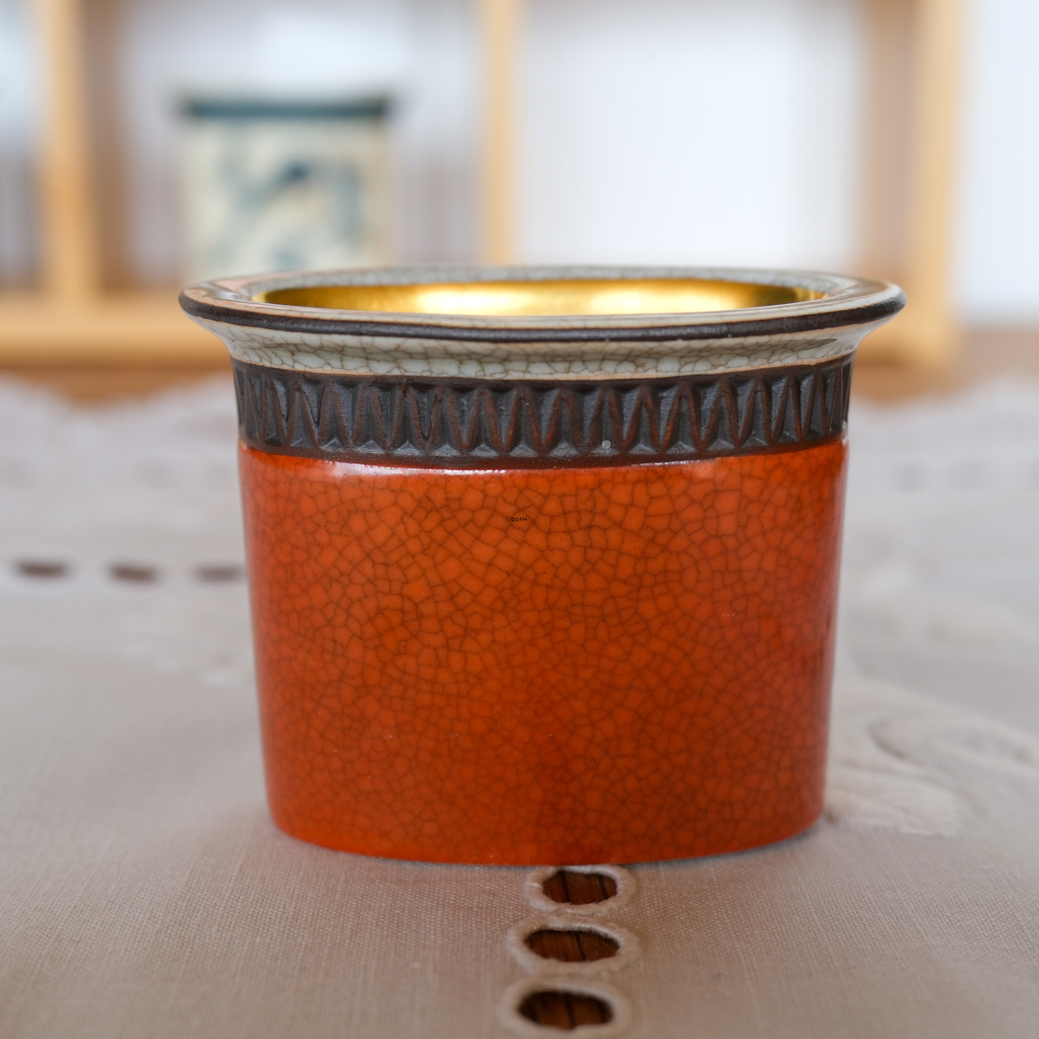 Orange bæger/vase, krakeleret, Royal Copenhagen nr. 212-2949