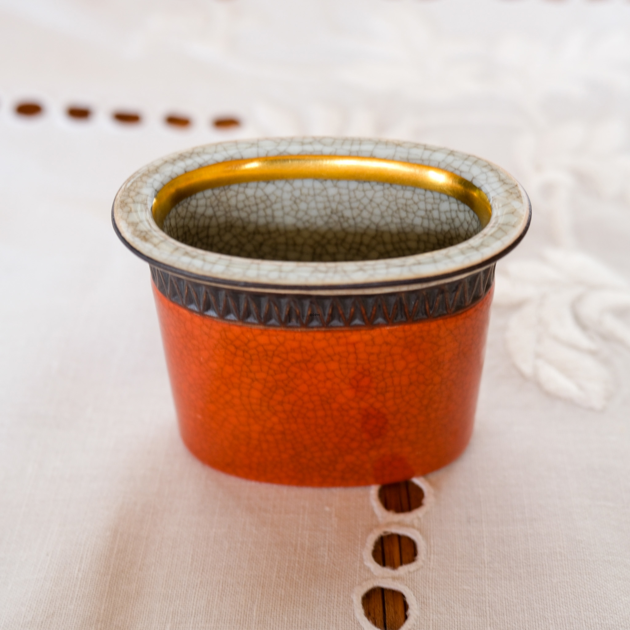 Orange bæger/vase, krakeleret, Royal Copenhagen nr. 212-2949