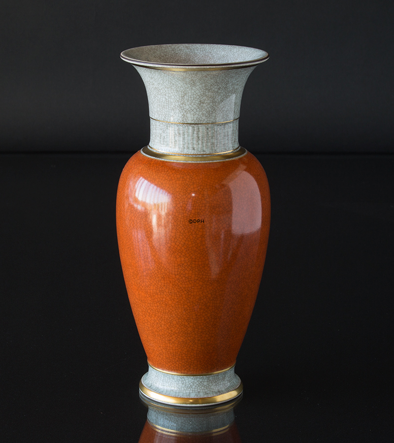 Orange krakkeleret vase 32cm, Royal Copenhagen nr. 212-3055