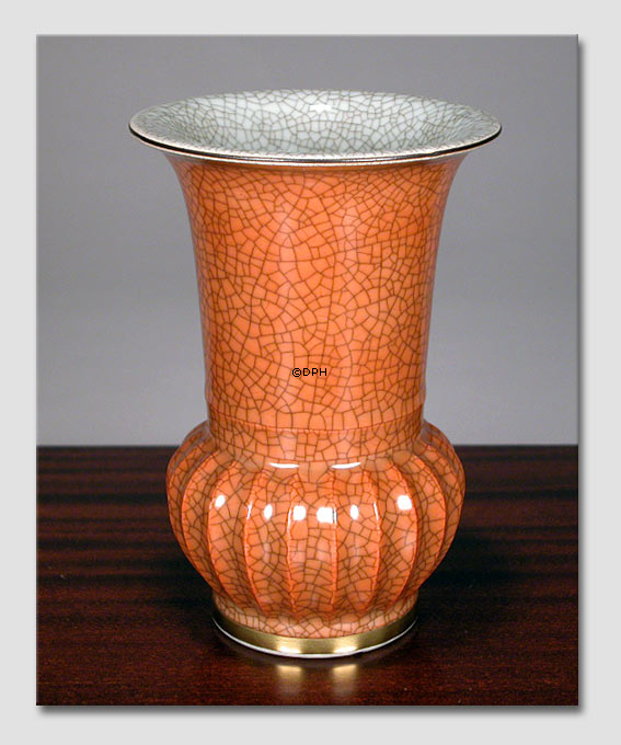 Orange krakkeleret vase 15cm, Royal Copenhagen nr. 212-3148