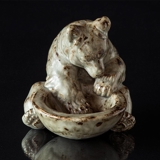 Bear sitting with Bowl, Royal Copenhagen Stoneware figurine No. 21737