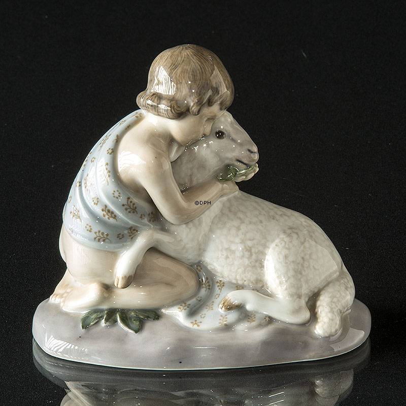 Art Nouveau Figur Pige med lam No 2189, Royal Copenhagen (1894-1922)