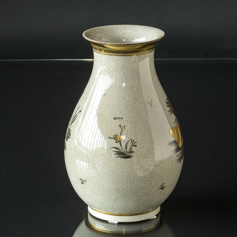 Stor krakeletet (craquele) vase med snegle og krapper Royal Copenhagen nr. 220-2547. (tidlig) - med reparation