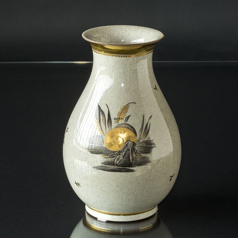 Stor krakeletet (craquele) vase med snegle og krapper Royal Copenhagen nr. 220-2547. (tidlig) - med reparation