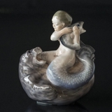 Mermaid, faun riding on seal with fish, Royal Copenhagen figurine no. 2337