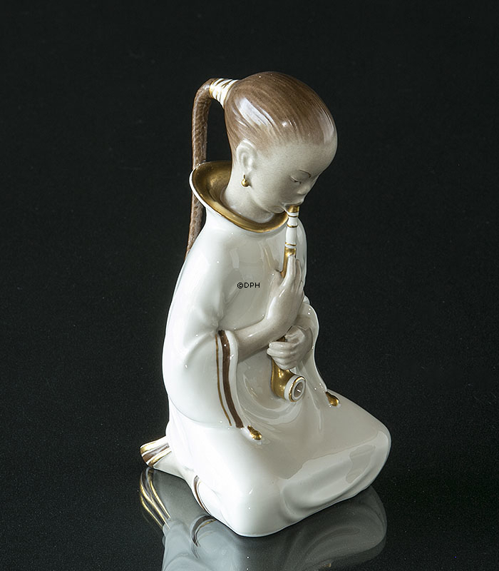 Kinesisk opium ryger, overglasur, hvid med guld nr. 2342