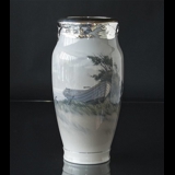 Vase with Landscape and boat, silver edge, Royal Copenhagen - UNICA No. 2352-131