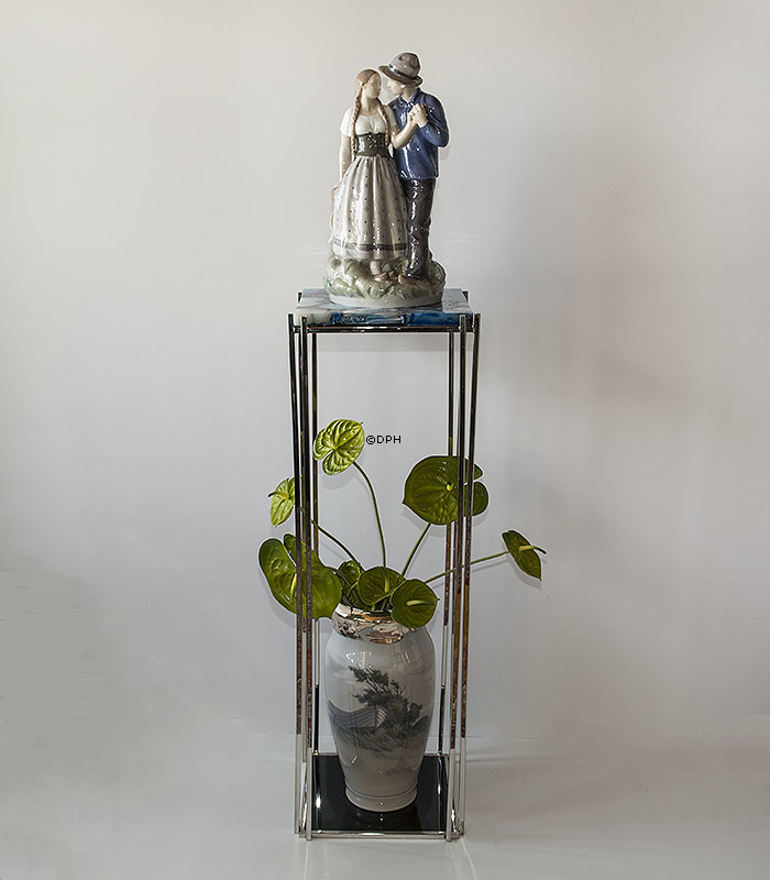 Vase med Landskab og robåd, sølvkant foroven, Royal Copenhagen UNICA nr. 2352-131